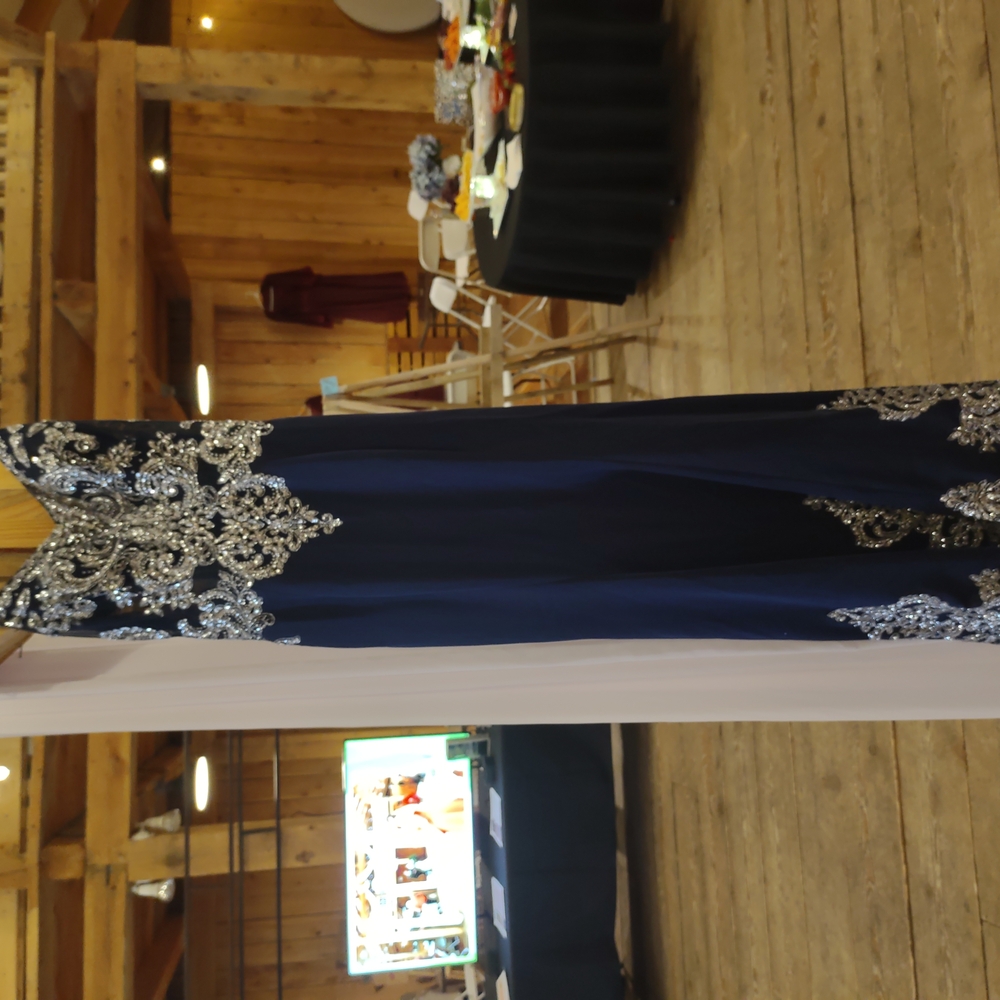 Elegant Blue Gown with Silver Embellishments